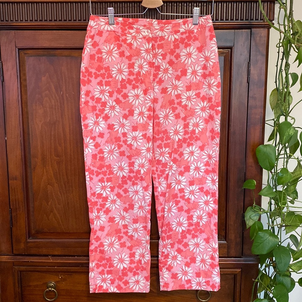 Lilly Pulitzer vintage white tag Pigs in a Blanket print cropped pants lined